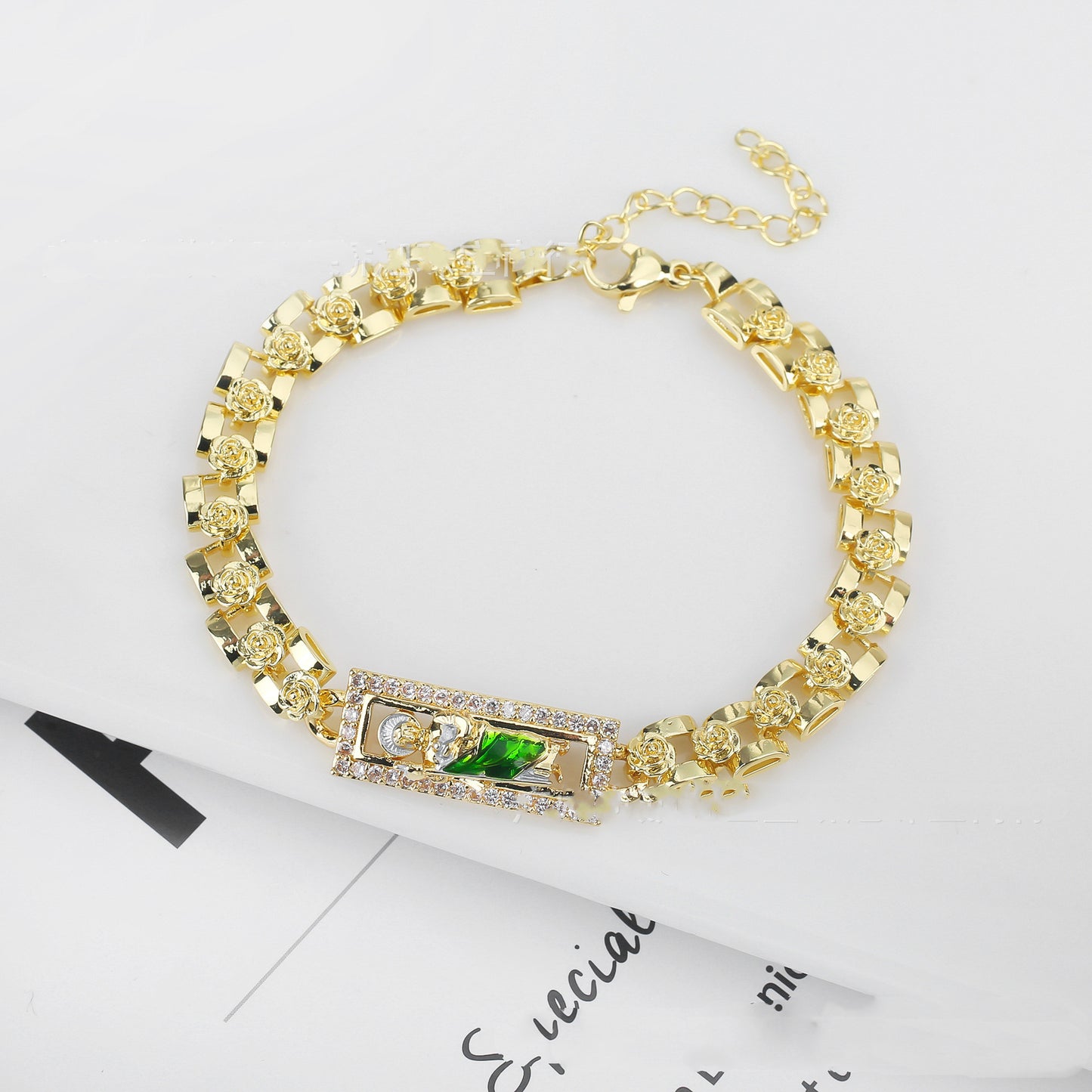 Ornement de bracelet en chaîne Jésus Rose avec goutte d'huile