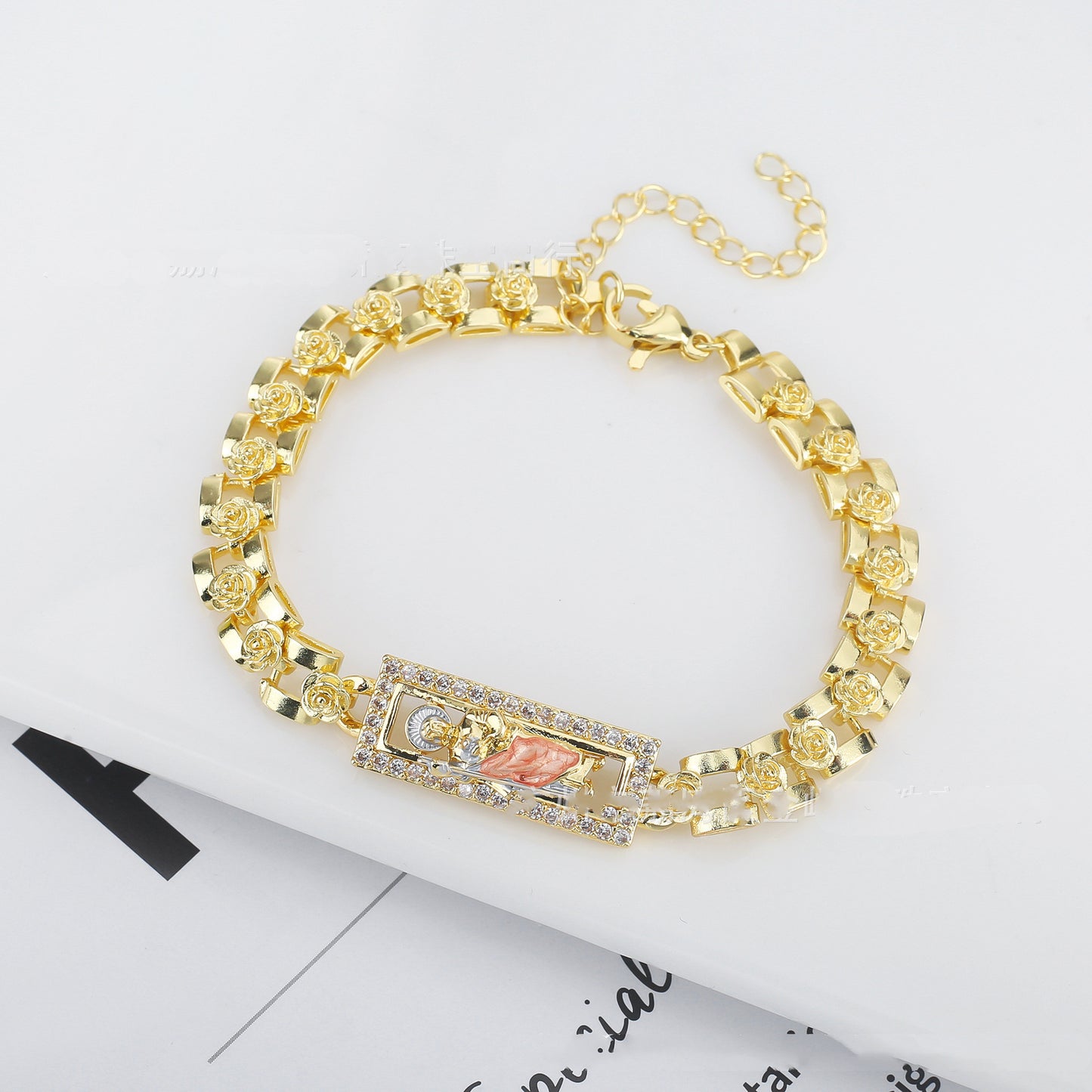 Ornement de bracelet en chaîne Jésus Rose avec goutte d'huile