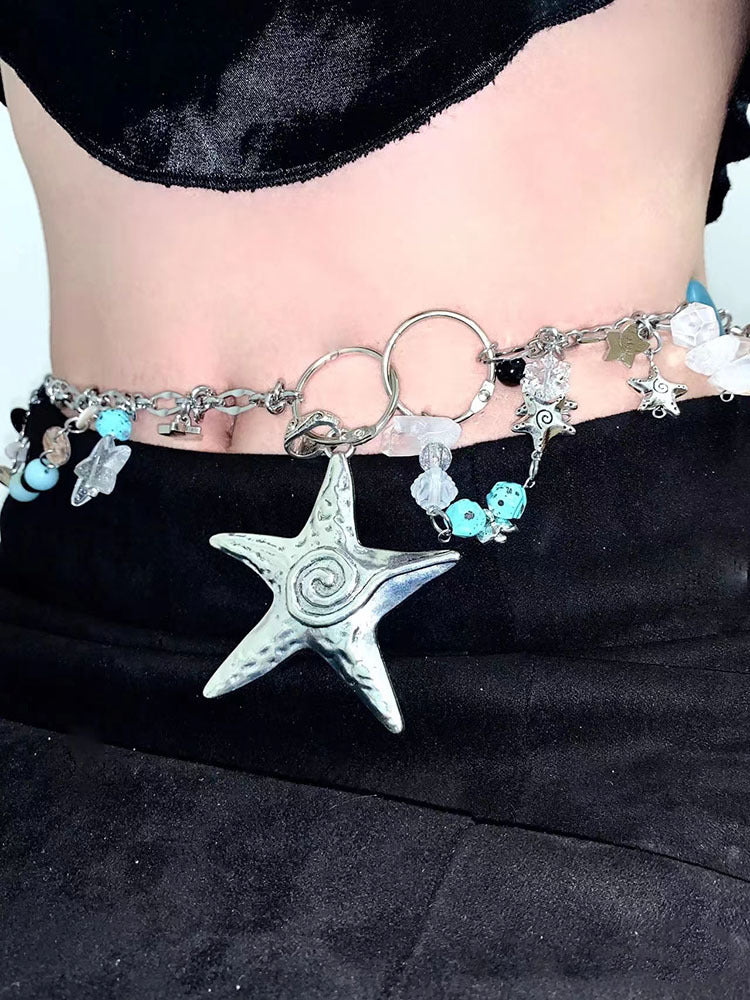 Chaîne de taille pendentif en pierre de cristal naturel étoile de mer