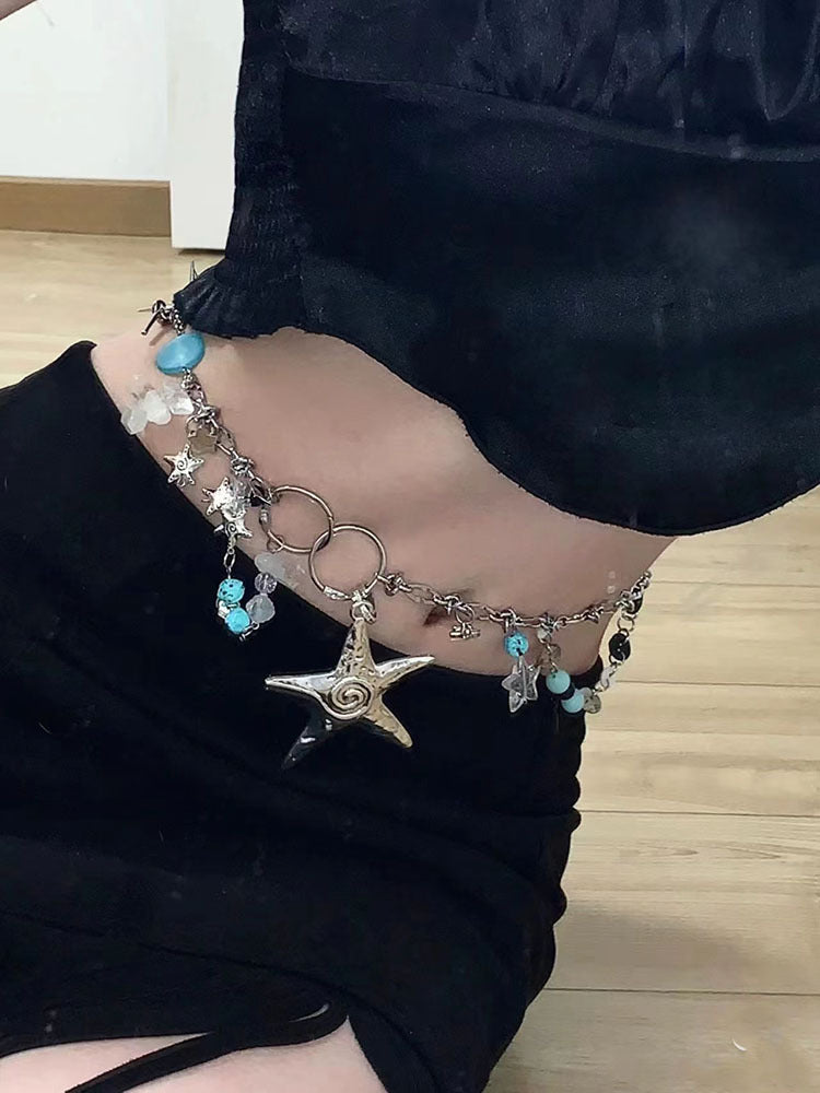 Chaîne de taille pendentif en pierre de cristal naturel étoile de mer
