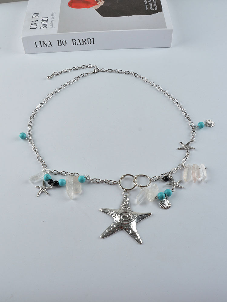 Chaîne de taille pendentif en pierre de cristal naturel étoile de mer