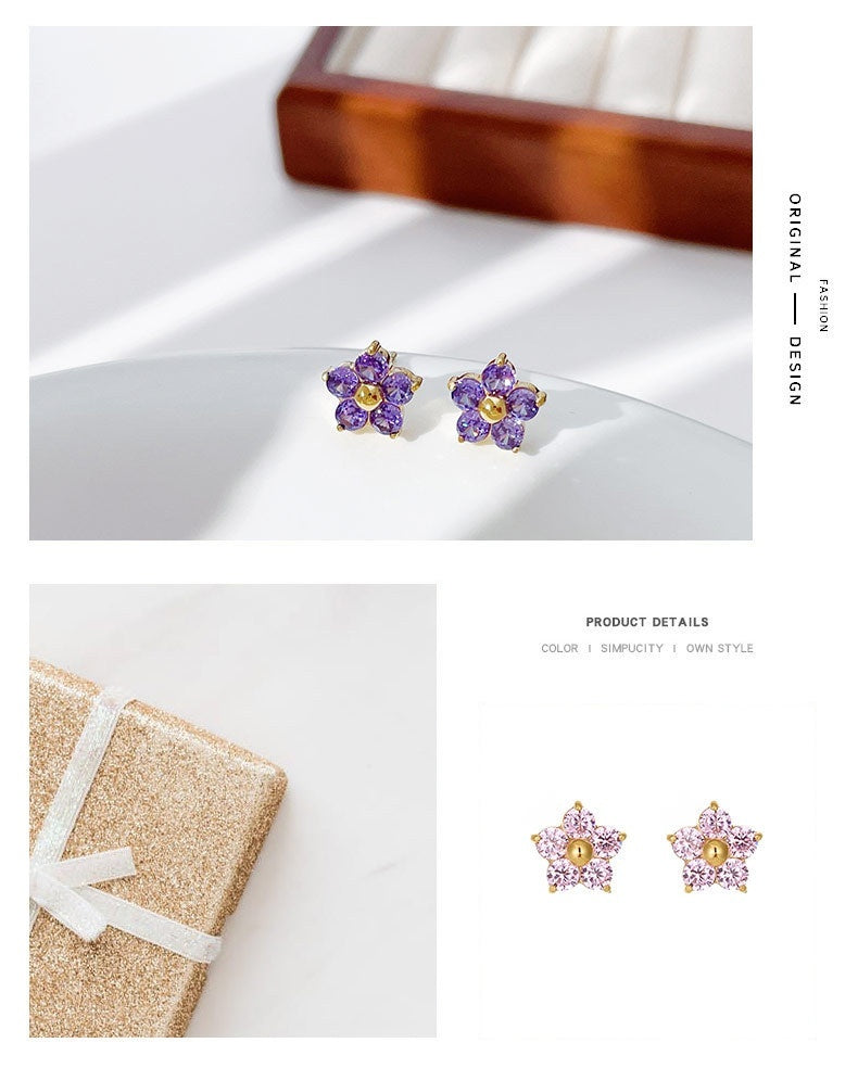 Petites et douces boucles d'oreilles pétales de diamant pour femmes