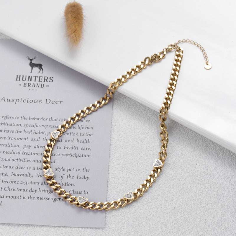 Collar de corazón de acero y titanio con Micro diamantes de imitación, diseño ligero de lujo, minoritario, a la moda