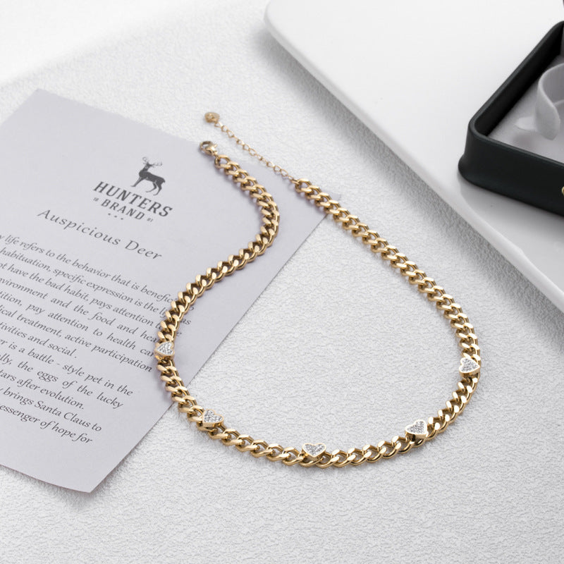Collar de corazón de acero y titanio con Micro diamantes de imitación, diseño ligero de lujo, minoritario, a la moda
