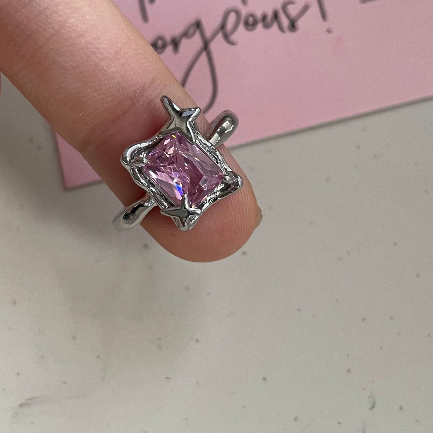 Anillo cuadrado de circón para mujer, temperamento de lujo ligero ajustable