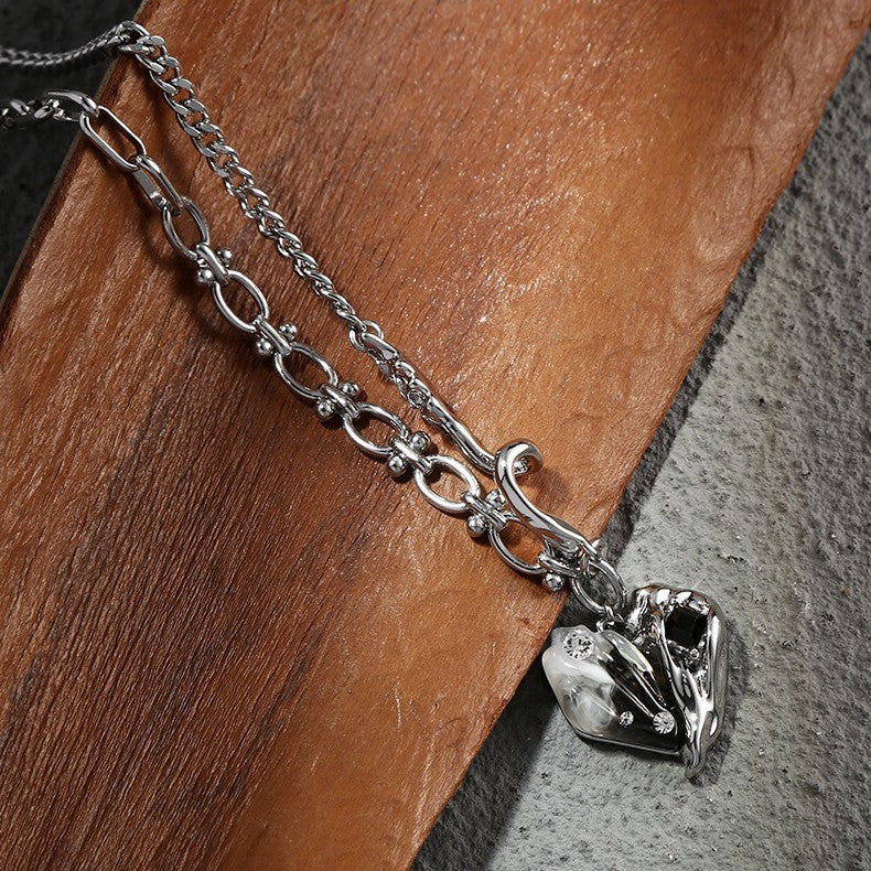 Pleated Heart Necklace Simple All-match