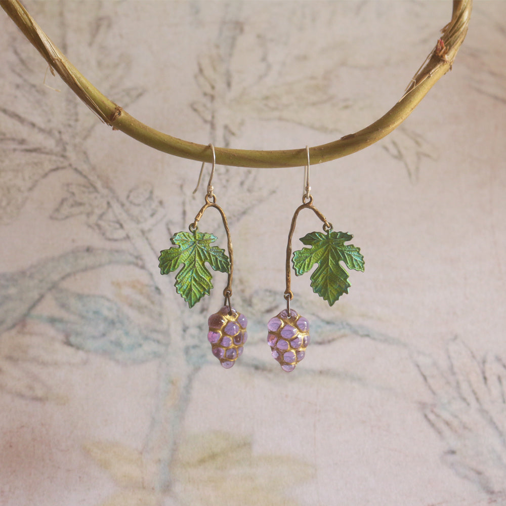Grape Vine Vintage Verdigris Old Grape Glaze Earrings