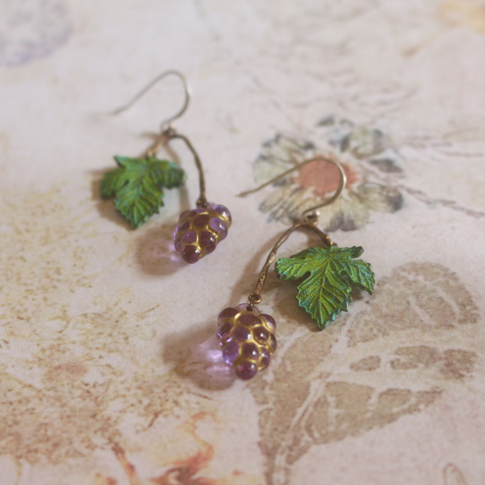 Grape Vine Vintage Verdigris Old Grape Glaze Earrings