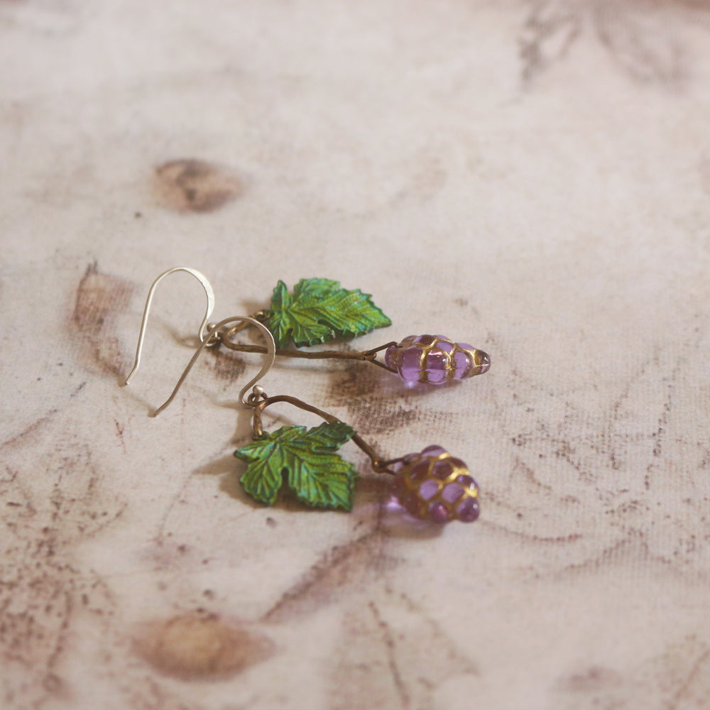 Grape Vine Vintage Verdigris Old Grape Glaze Earrings