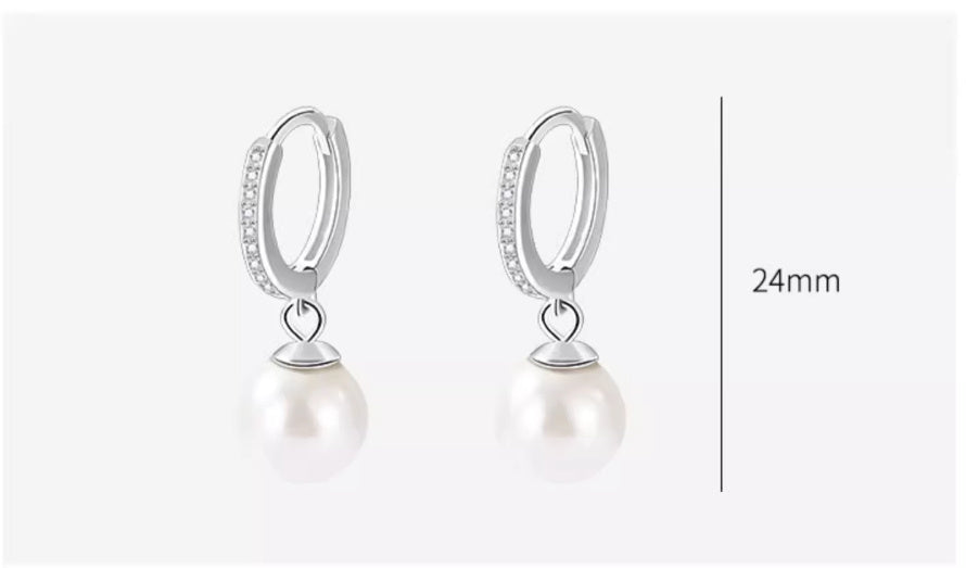 Boucles d'oreilles en argent sterling 925 avec perles et clip d'oreille pour femme