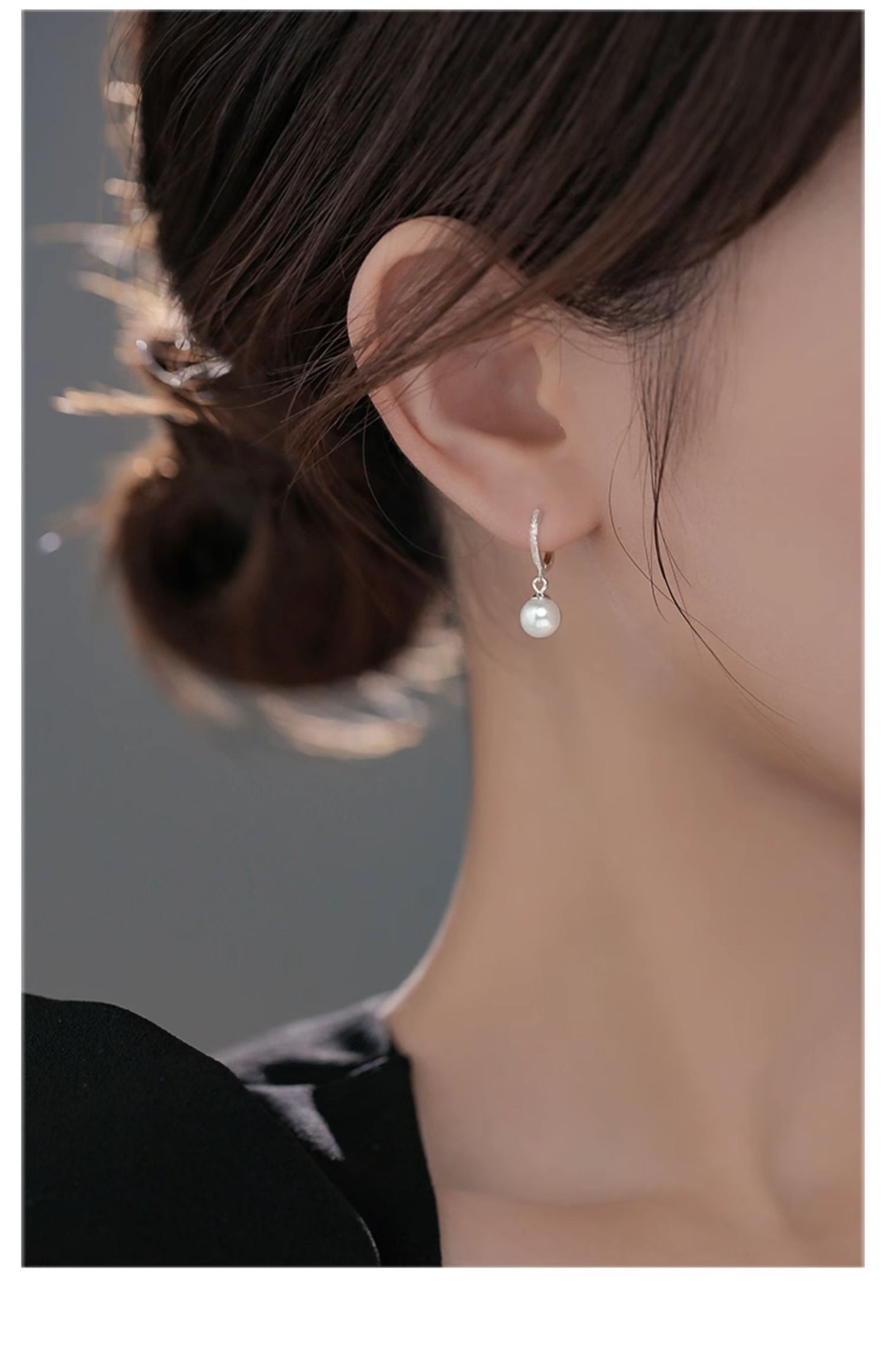 Boucles d'oreilles en argent sterling 925 avec perles et clip d'oreille pour femme
