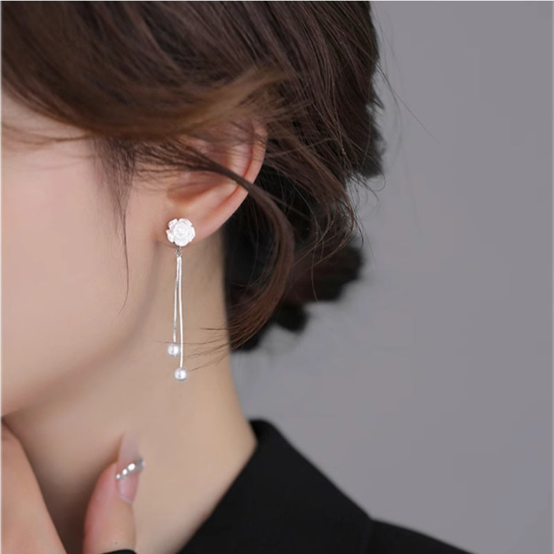 925 Sterling Silver Flowers Tassel Ear Studs