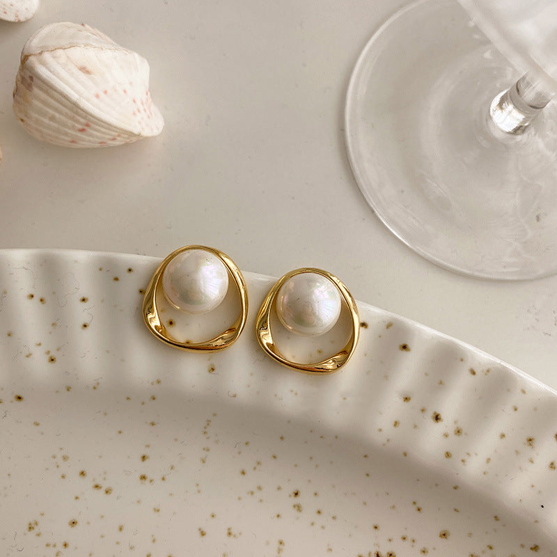 Boucles d'oreilles en argent 925 avec perles et vent froid, découpe géométrique irrégulière