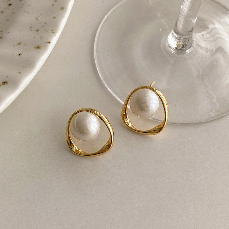 Boucles d'oreilles en argent 925 avec perles et vent froid, découpe géométrique irrégulière