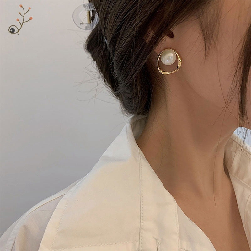Boucles d'oreilles en argent 925 avec perles et vent froid, découpe géométrique irrégulière