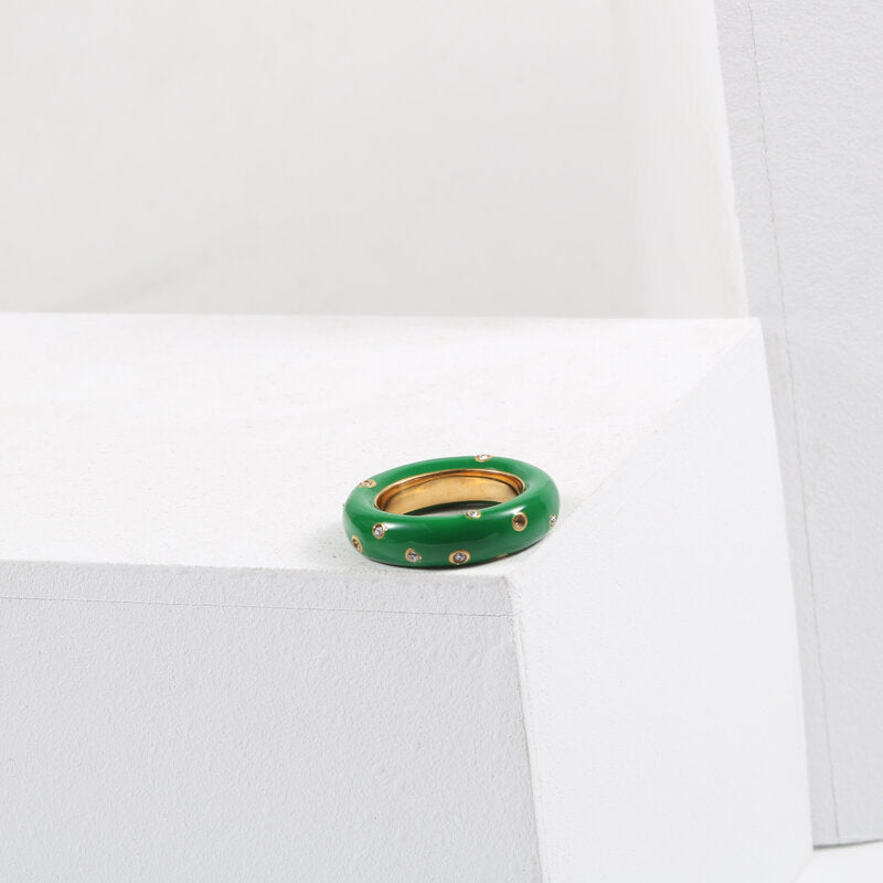 Green Enamel Ring Women's Titanium Steel Material