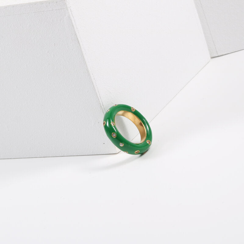 Green Enamel Ring Women's Titanium Steel Material