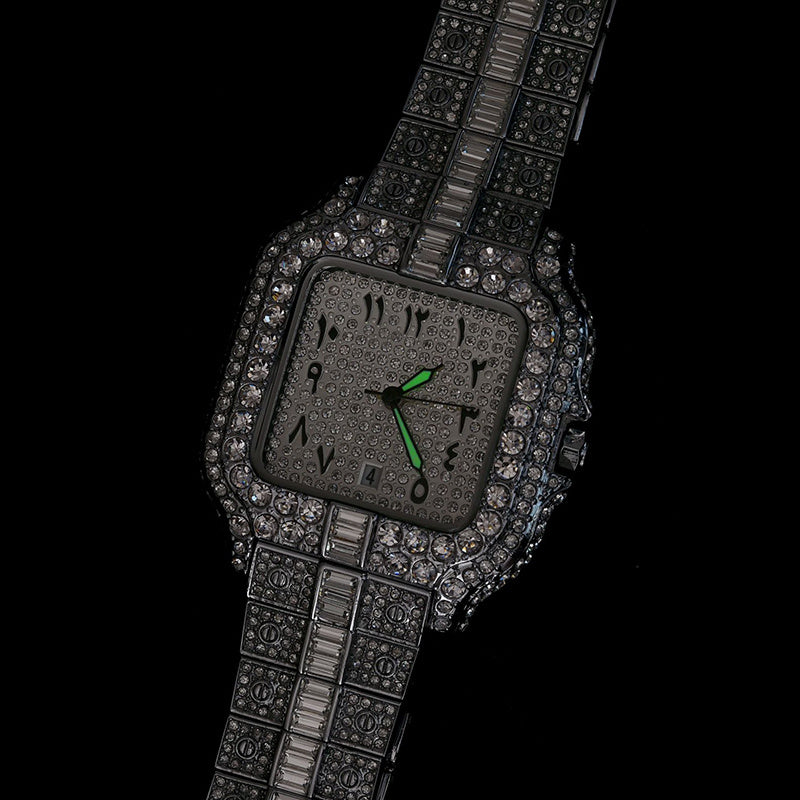 Reloj de diamantes completo con graffiti cuadrado de moda para hombre
