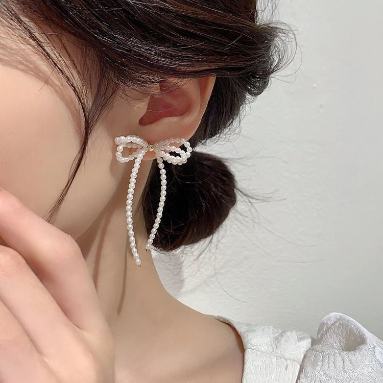 Boucles d'oreilles à pampilles et nœud en perles pour femmes