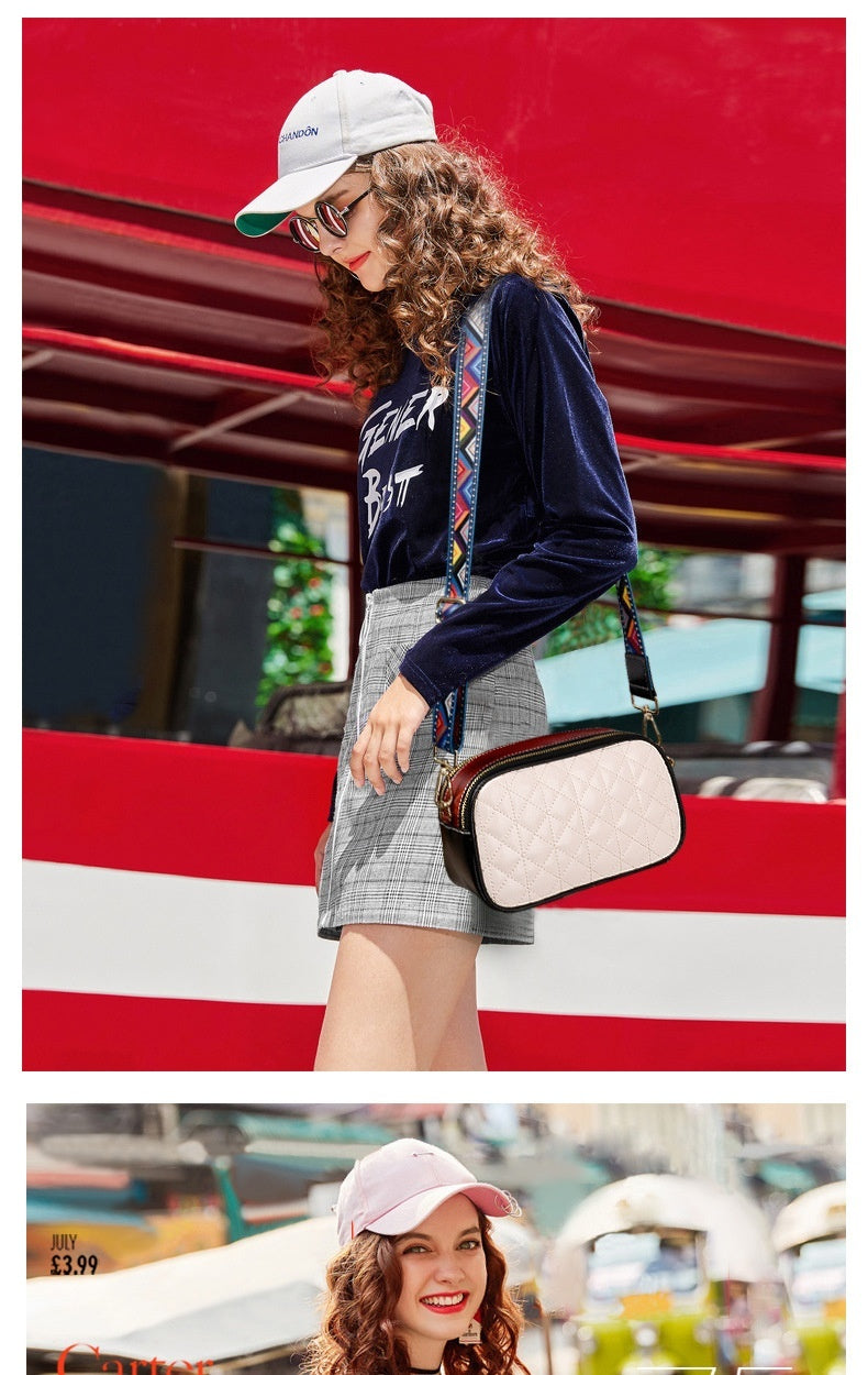 Bolso cuadrado pequeño de cuero para equipaje, bolso cuadrado de color sólido, línea de costura de cuero, bolso cruzado para mujer