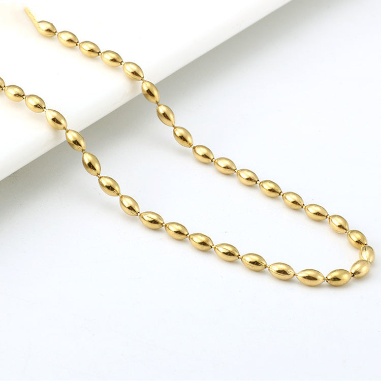 Collier chaîne de perles ovales plaquées acier inoxydable 18 carats