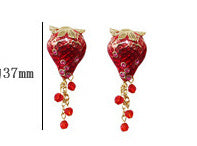 Boucles d'oreilles en émail dégoulinant de fruits fraises et diamants en argent sterling avec aiguille
