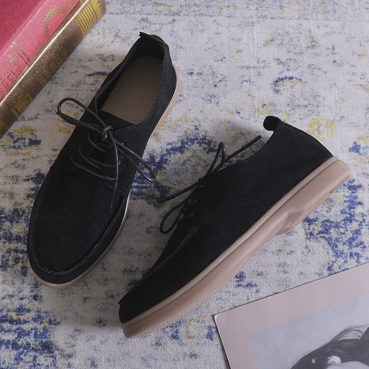 Petites chaussures en cuir rétro décontractées à fond plat à enfiler