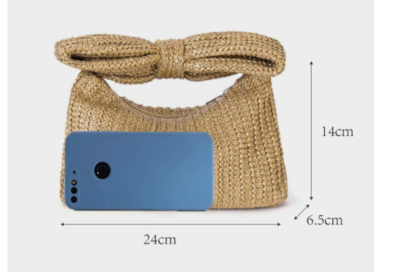 Sac à main minimaliste en paille avec nœud papillon pour femmes