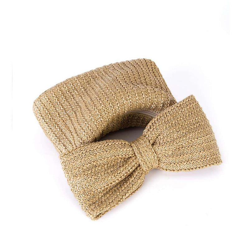 Sac à main minimaliste en paille avec nœud papillon pour femmes
