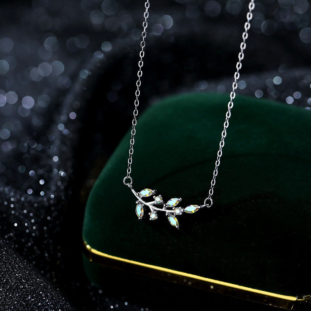 Sterling Silver Colorful Zircon Branch Necklace