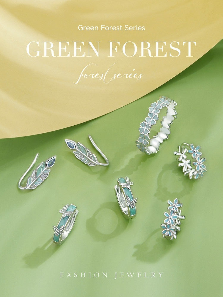 Simple Green Butterfly Ear Clip S925 Sterling Silver Earrings Jewelry