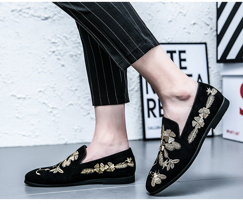 Zapatos de cuero de negocios con bordado de moda para hombres