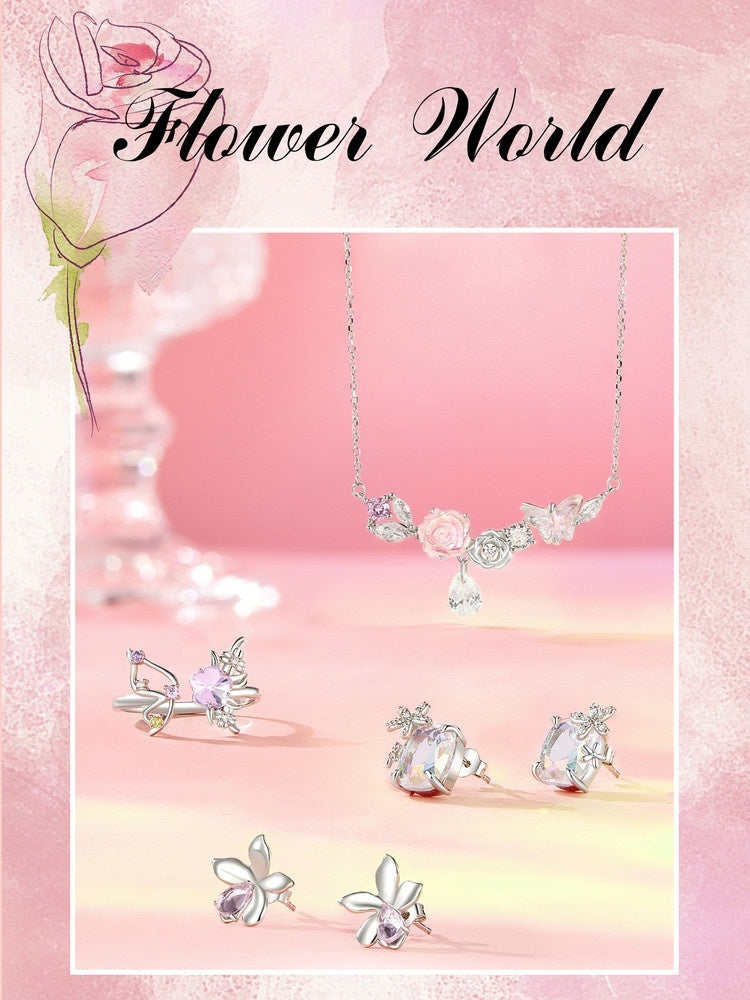 Boucles d'oreilles fantaisie fleur en pierre principale pour femmes, colorées et brillantes, luxe exquis, en argent Sterling 925