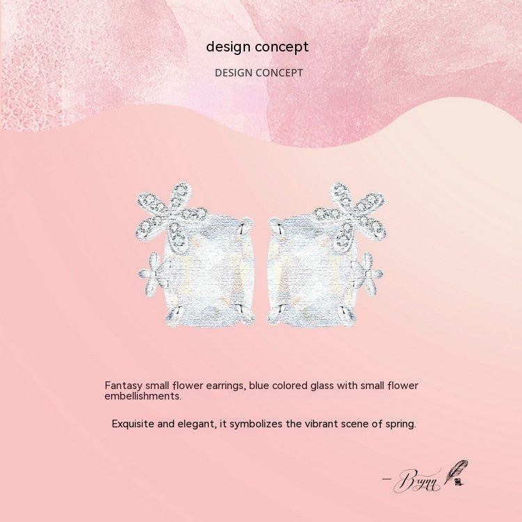 Boucles d'oreilles fantaisie fleur en pierre principale pour femmes, colorées et brillantes, luxe exquis, en argent Sterling 925
