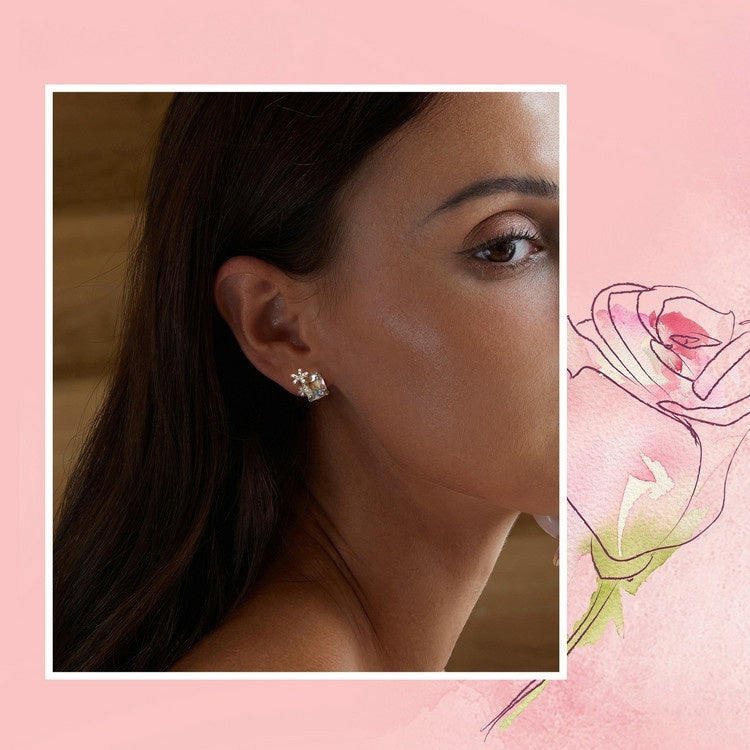Boucles d'oreilles fantaisie fleur en pierre principale pour femmes, colorées et brillantes, luxe exquis, en argent Sterling 925