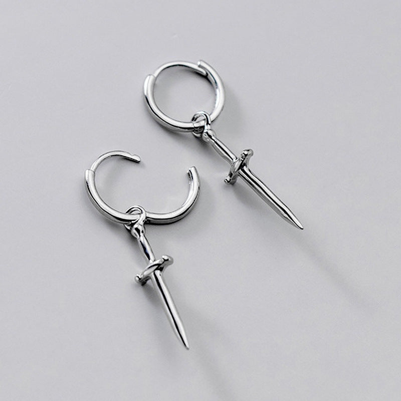 Boucles d'oreilles vintage personnalisées en acier titane en forme d'épée Hip Hop