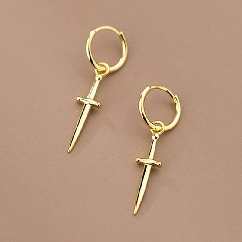 Boucles d'oreilles vintage personnalisées en acier titane en forme d'épée Hip Hop