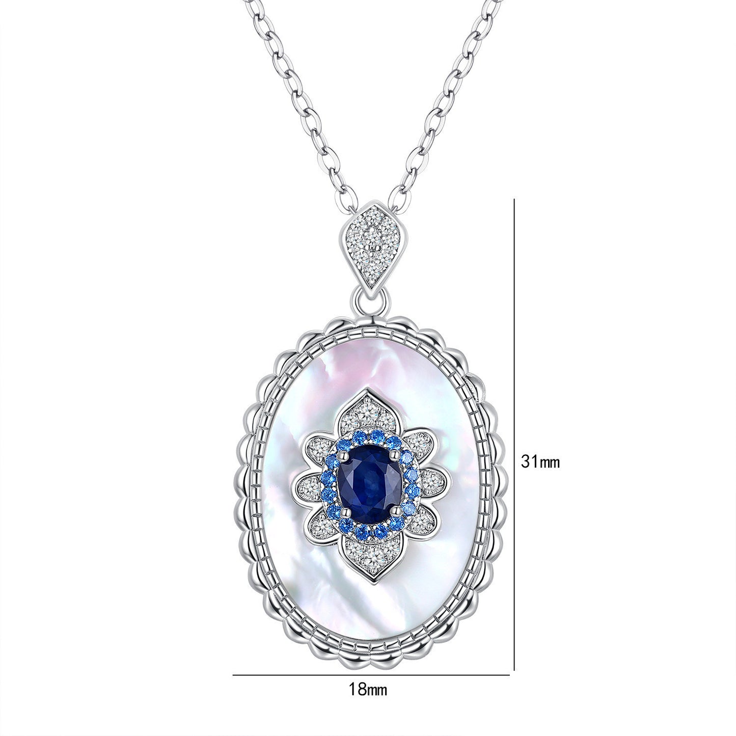 Collier pendentif en argent sterling incrusté de saphir naturel de luxe léger