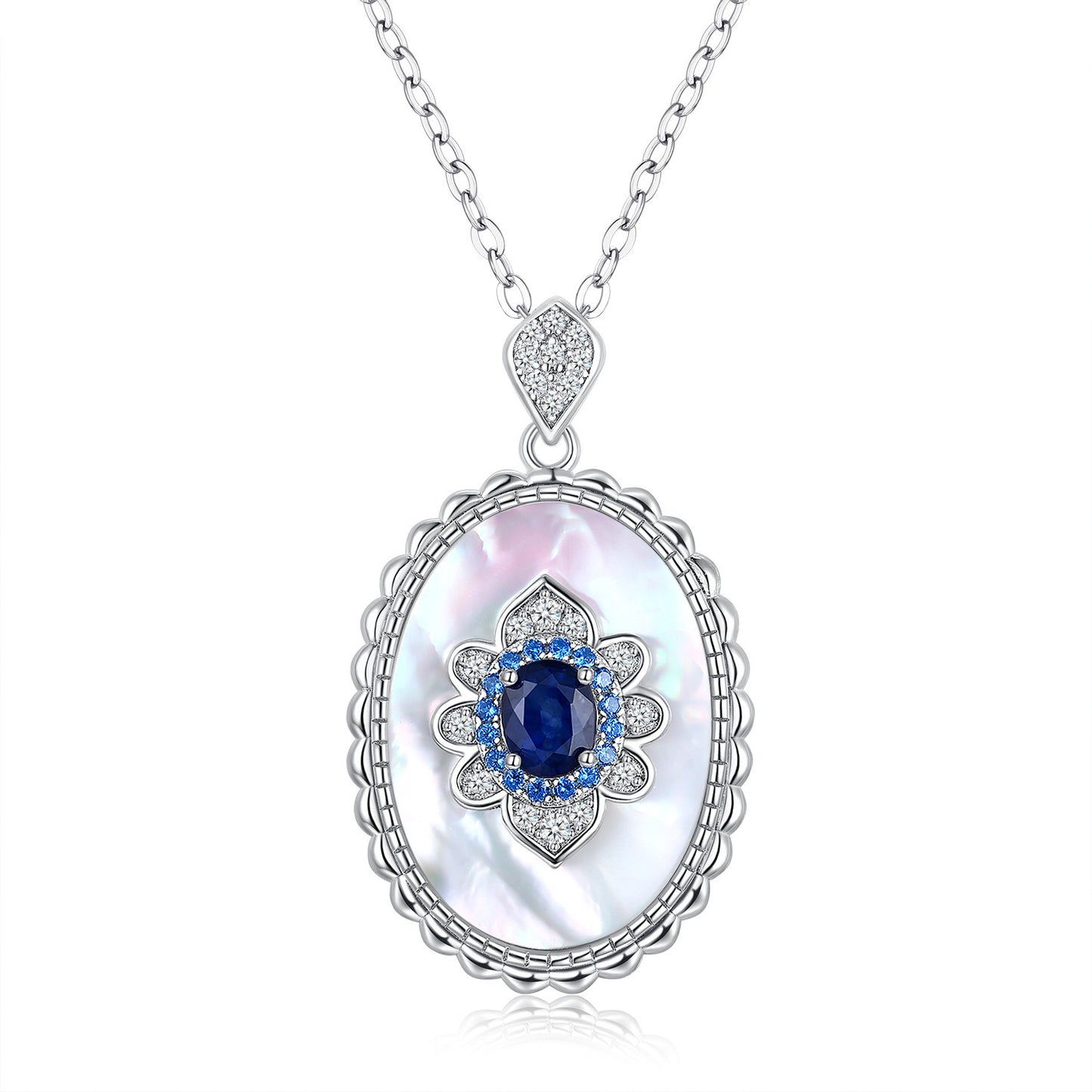 Collier pendentif en argent sterling incrusté de saphir naturel de luxe léger