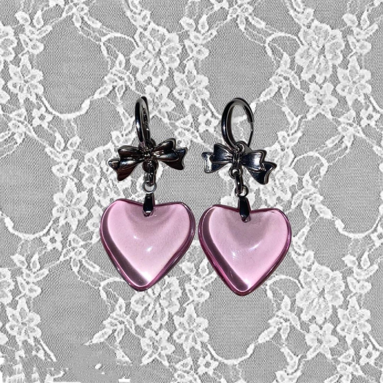 Boucles d'oreilles coeur d'amour nœud foncé femme Style rouge filet