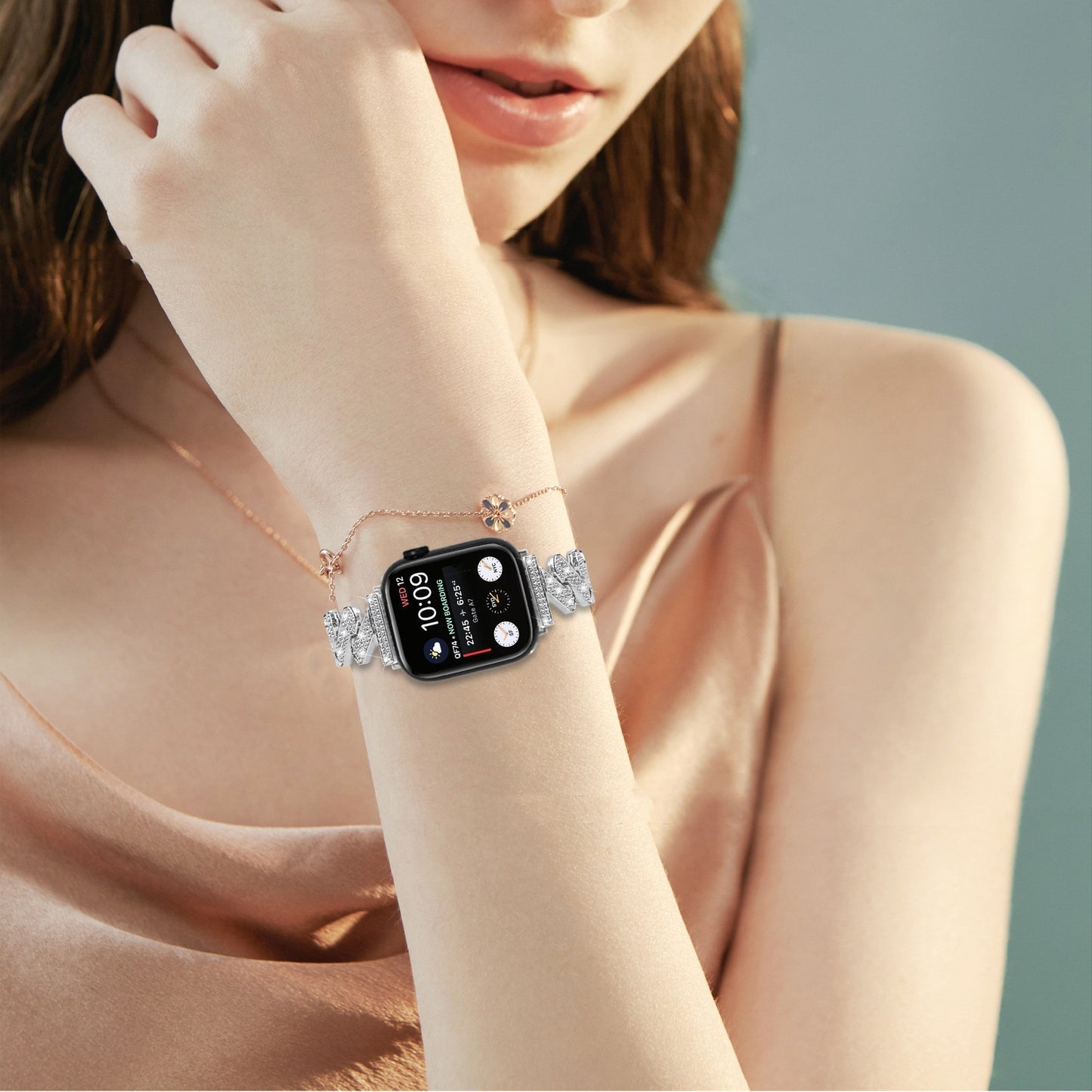 Bracelet de montre intelligente incrusté de diamants à 7 mots