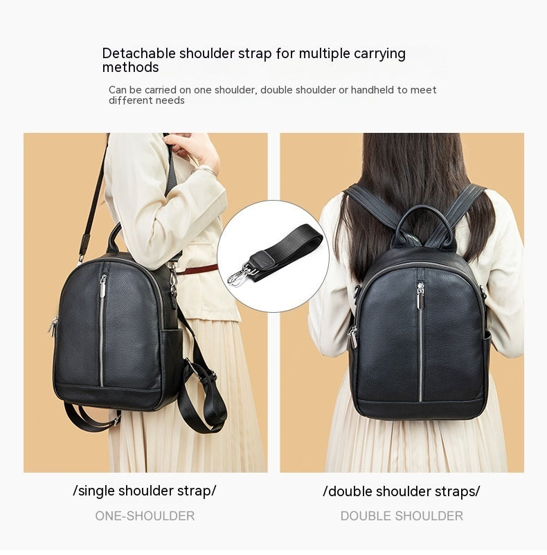 Mochila de cuero para mujer, bolso escolar versátil de gran capacidad con un solo hombro, ordenador