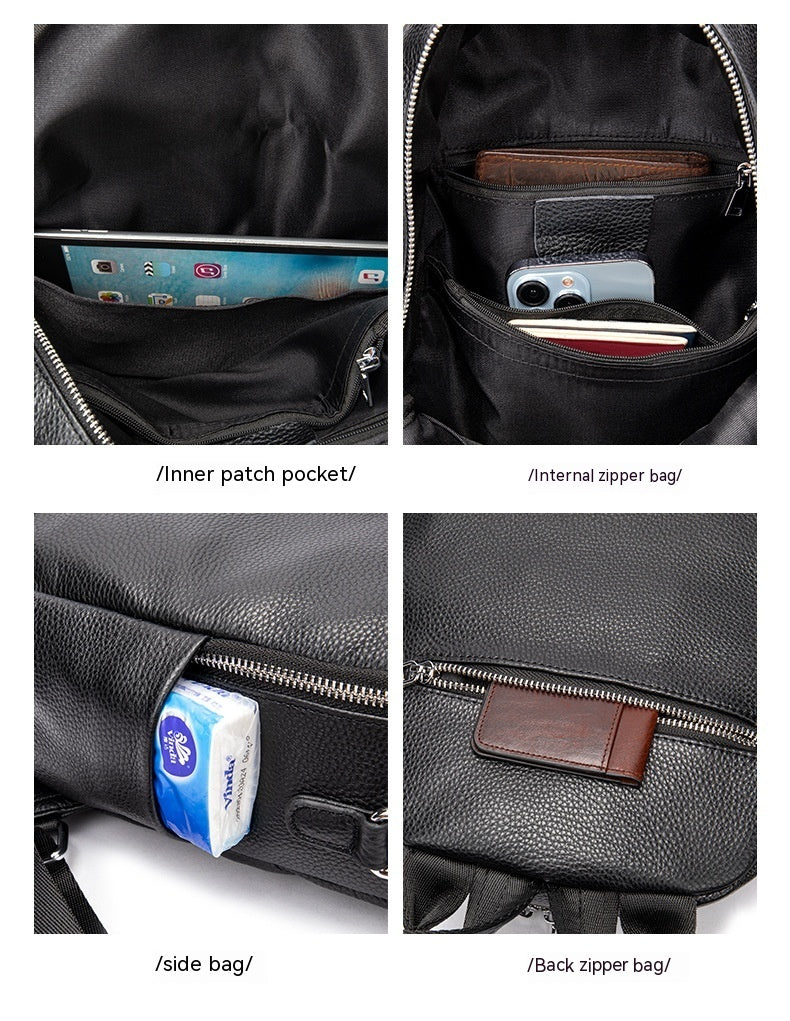 Mochila de cuero para mujer, bolso escolar versátil de gran capacidad con un solo hombro, ordenador