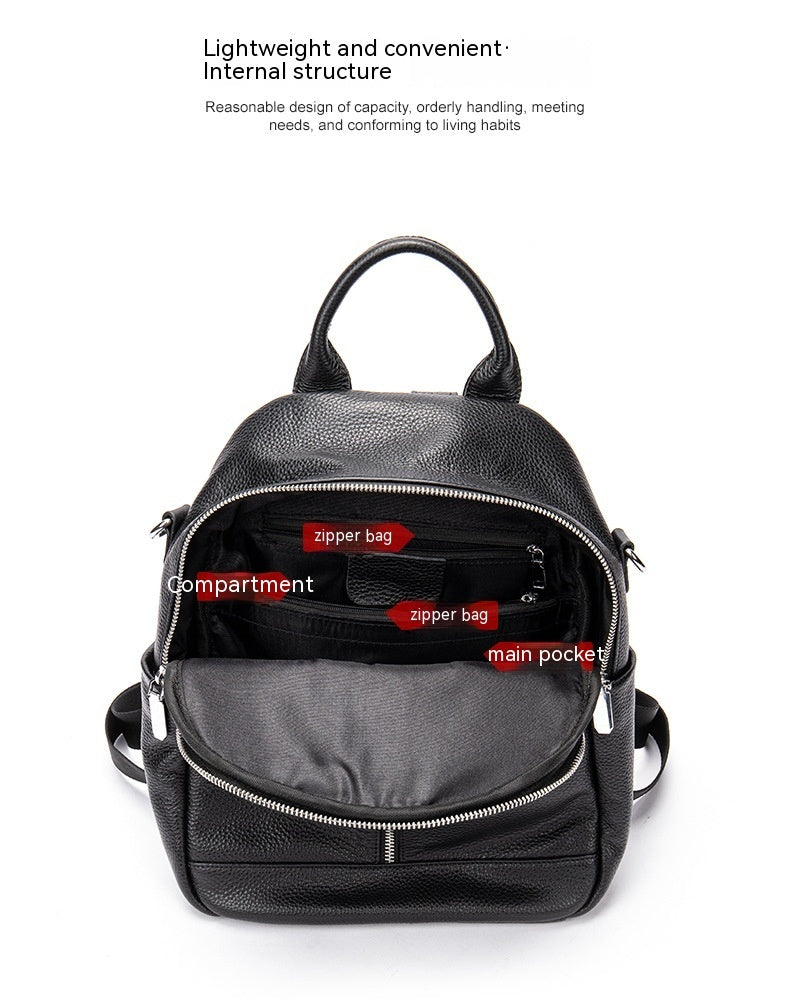 Mochila de cuero para mujer, bolso escolar versátil de gran capacidad con un solo hombro, ordenador