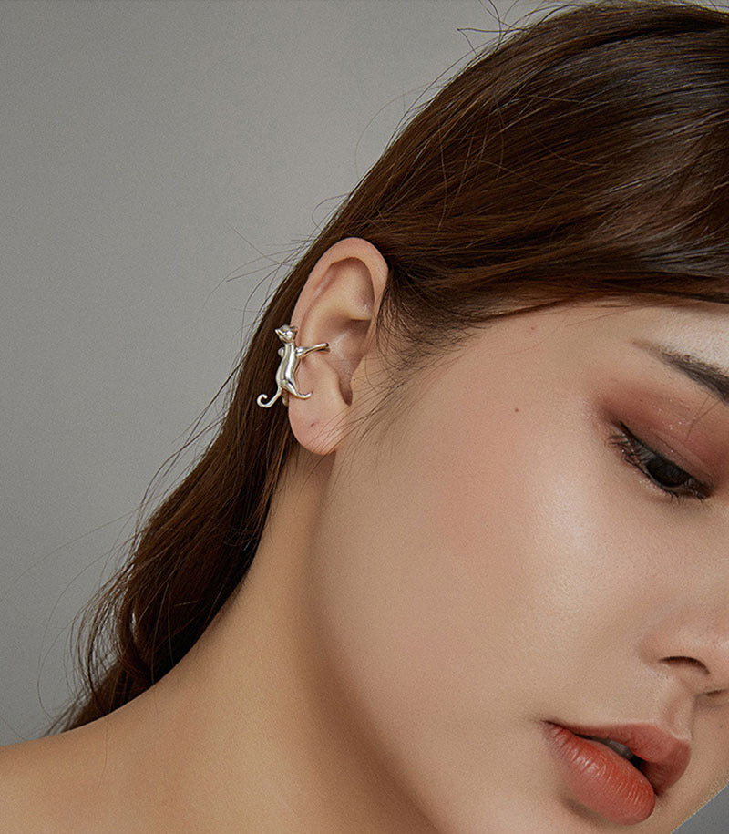 Boucles d'oreilles simples en argent sterling S925 pour filles, chaton mignon