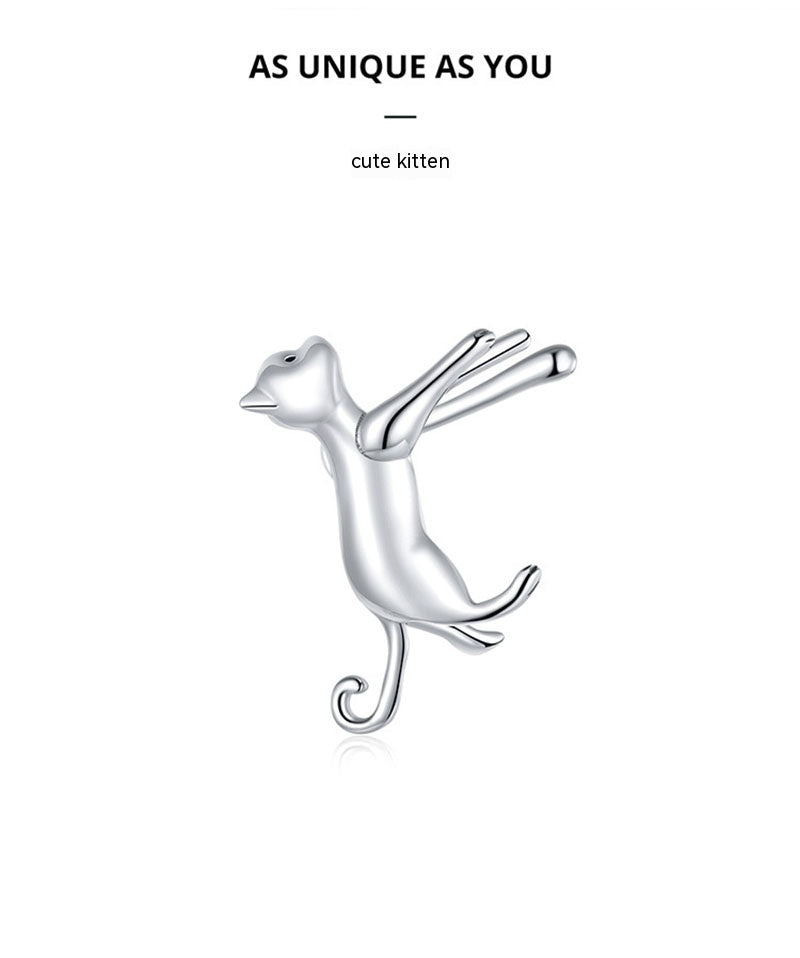 Boucles d'oreilles simples en argent sterling S925 pour filles, chaton mignon