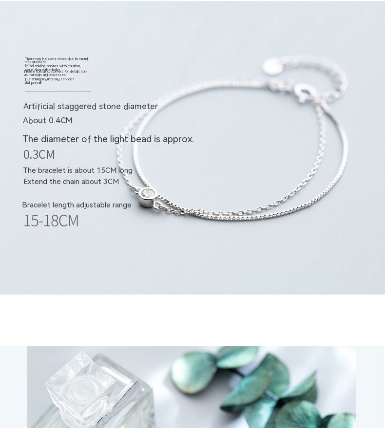 Silver Bracelet Women's Single Diamond Double-layer Fashion Bracelet