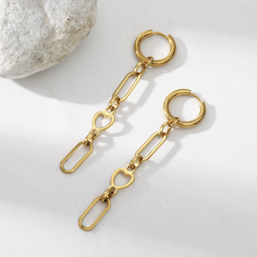 Boucles d'oreilles creuses en forme de cœur en acier inoxydable 18 carats, plaqué or véritable