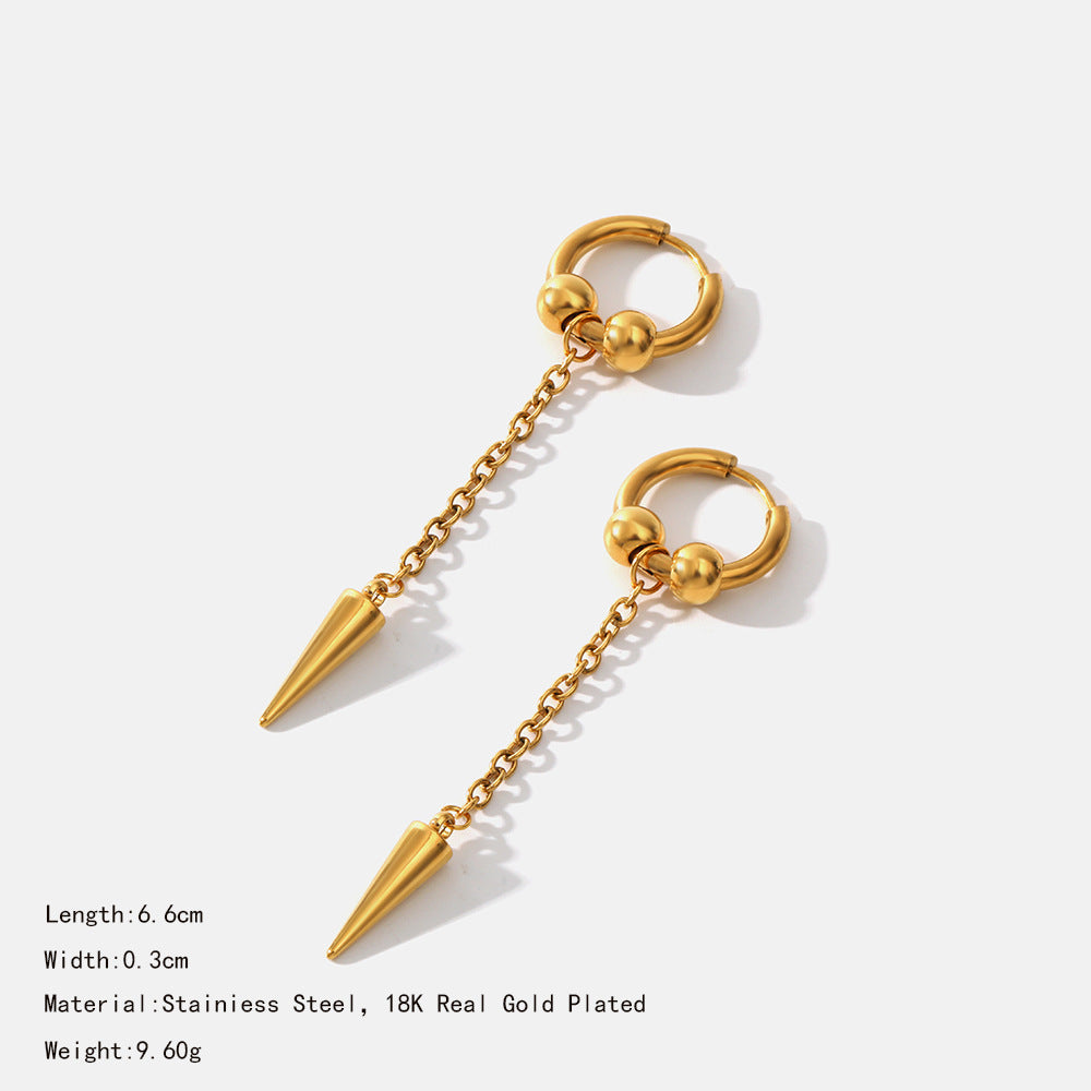 Boucles d'oreilles longues plaquées or véritable en acier inoxydable 18 carats pour femmes
