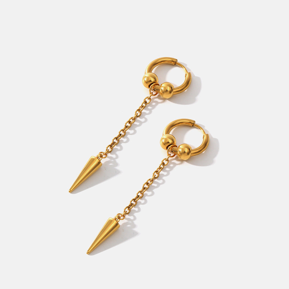 Boucles d'oreilles longues plaquées or véritable en acier inoxydable 18 carats pour femmes